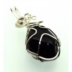 Apache Tear Gemstone Silver Plated Wire Wrapped Pendant 09
